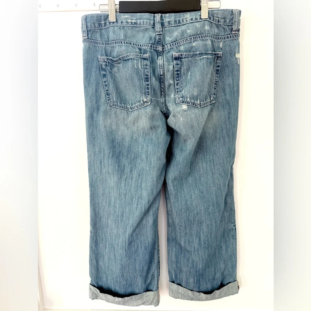 Gap Denim Jeans Boyfriend Pants Girls distressed Capri adjustable Waist 14 Plus